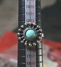 Boho Style Ring Silver And Turquoise Size 7