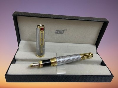 Montblanc Luxury Fountain Pen Arthur Conan Doyle Silver Gold Trim Fine Nib w/Box