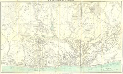 HASTINGS AND ST. LEONARDS Vintage Stadt/Stadtplan. Sussex. WARD LOCK 1938 Karte