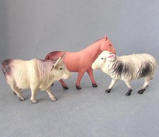 3 Horse Cow Sheep CELLULOID Japan Farm Animal Toy Miniature Vintage