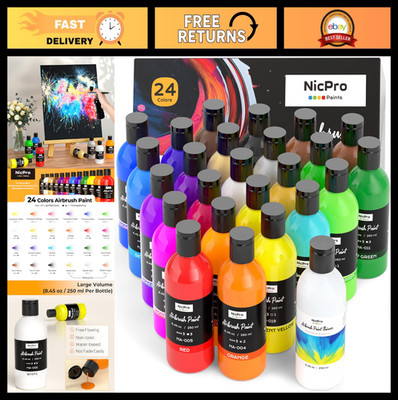24 Colors Airbrush Paint Set 250ml with Thinner - Opaque Water-Based Acrylic for
