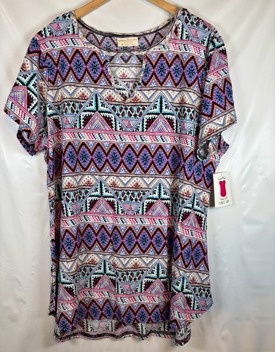 Bobbie Brooks Purple Pink Aztec Key Hole Soft Tunic Top Blouse Plus Size 3X New