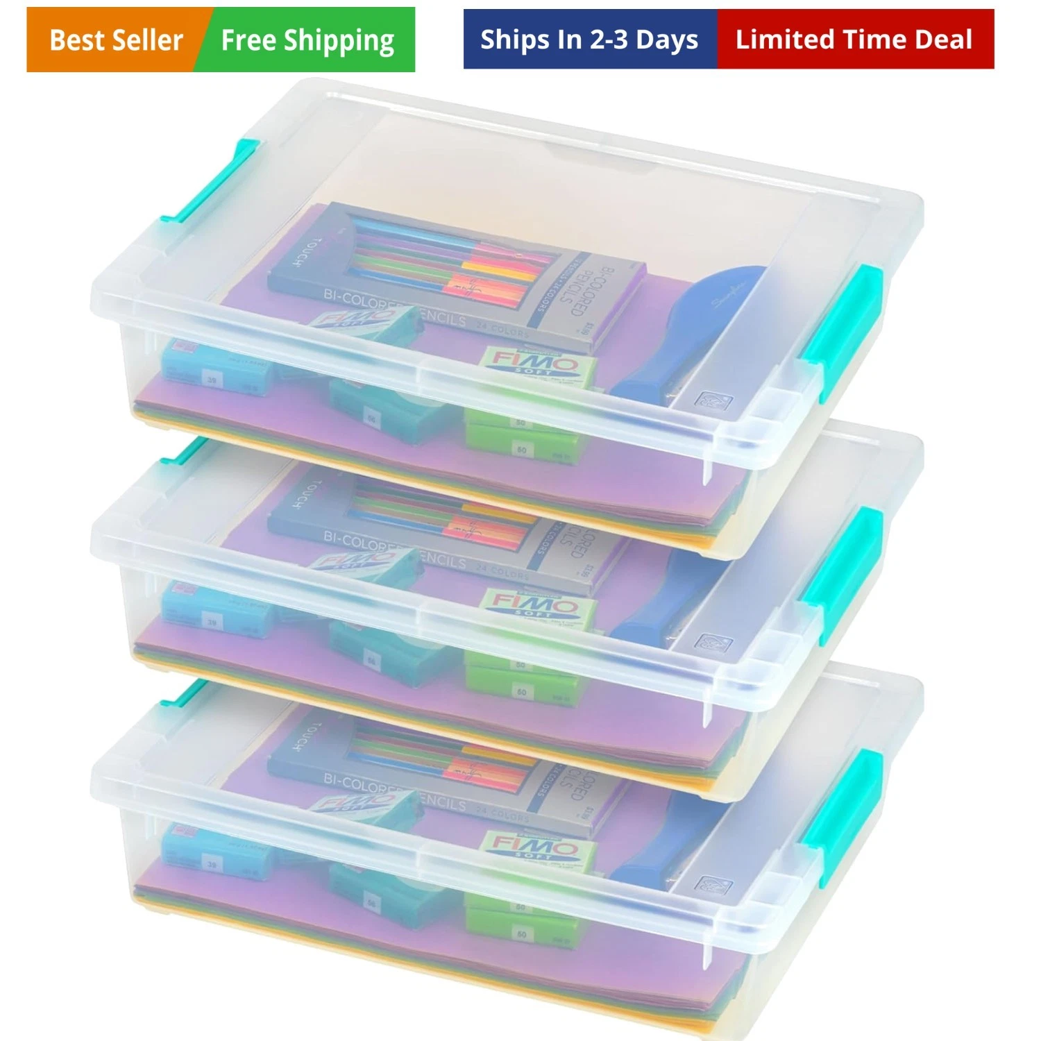 IRIS 6 Qt. Plastic Storage Bins Containers with Lids, 3 Pack, Small Sensory ...