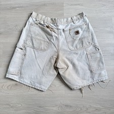 Faded Carhartt Shorts Mens Khaki Canvas Carpenter Loop Tool Workwear Utility 34
