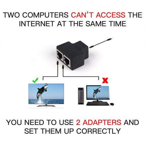 RJ45-Splitter Adapter LAN Ethernet Cable 1-2 Way Dual Female Port Connector Plug - Afbeelding 4 van 14