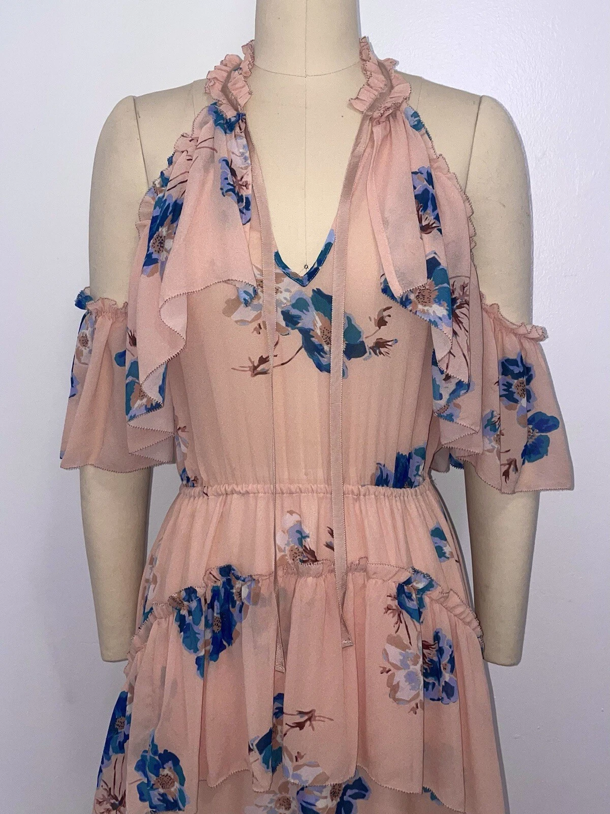 VALENTINO Abito Ulla Johnson Valentine seta floreale tg 4 rosa hi basso freddo spalle scoperte