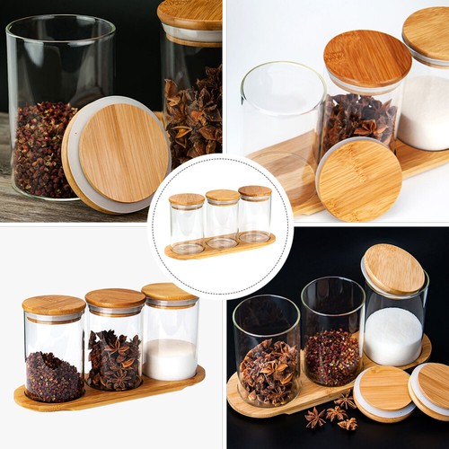 Seasoning Bottle Storage Tank Bamboo Food Containers Glass with Lids - Picture 7 of 12