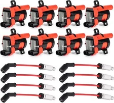 8Pcs Round Ignition Coil & Wires For Chevy Silverado GMC LS1 LS3 4.8L 5.3L 6.0L