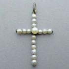 Gorgeous Cross. Silver and Pearl Pendant. French Antique Religious Medal.