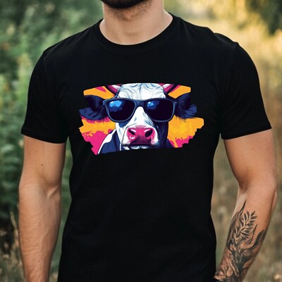 Mens Cow Sunglasses Cotton T-Shirt Size XS to 5XL