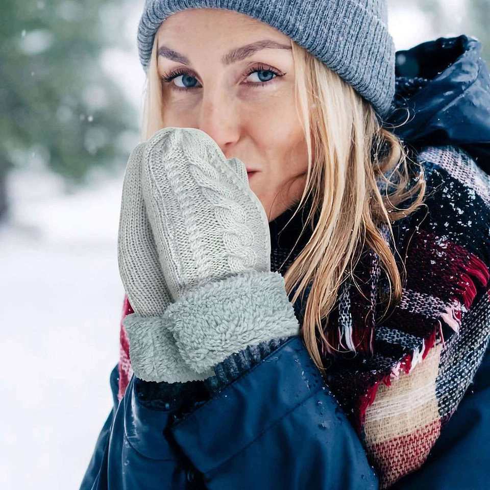 Womens Ladies Knitted Soft Insulated Extra Warm Winter Mittens Gloves Thick - Image 4 of 4