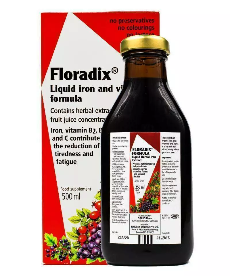 Floradix Liquid Iron and Vitamin Formula 500ml Contains Herbal