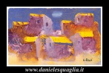 PAESAGGIO CON CASE BORGO ROSATI LUIGI DIPINTO ORIGINALE OLIO  SU CARTA 17X12