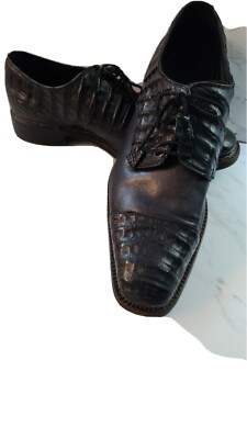 Barneys New York Black Alligator Men\'s Lace Shoes@[99 Sz10.5 Barneys New York Nero Black Leather Derby Shoes Men Cap Toe  main image 2