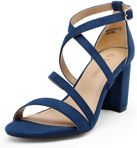 Women Chunky Block Heel Open Toe Across Strap Buckle Wedding Party Dress Shoes - Picture 11 of 22