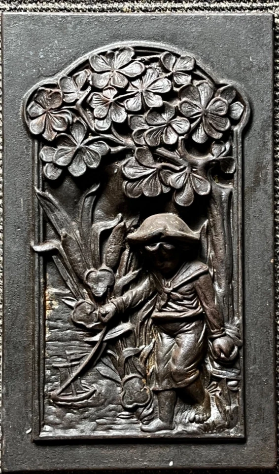 Jugendstil Eisenguss Relief Art Nouveau Ofenplatte Junge Schiff 1900 Eisen - Bild 4 von 4
