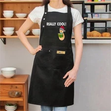 2 Pack Adjustable Black Kitchen Aprons for Men & Women - Fun Cartoon  