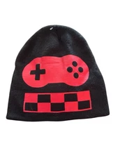 New Gamer Kid Child Size Beanie Knit Black and Red, Plus Gloves OSFM