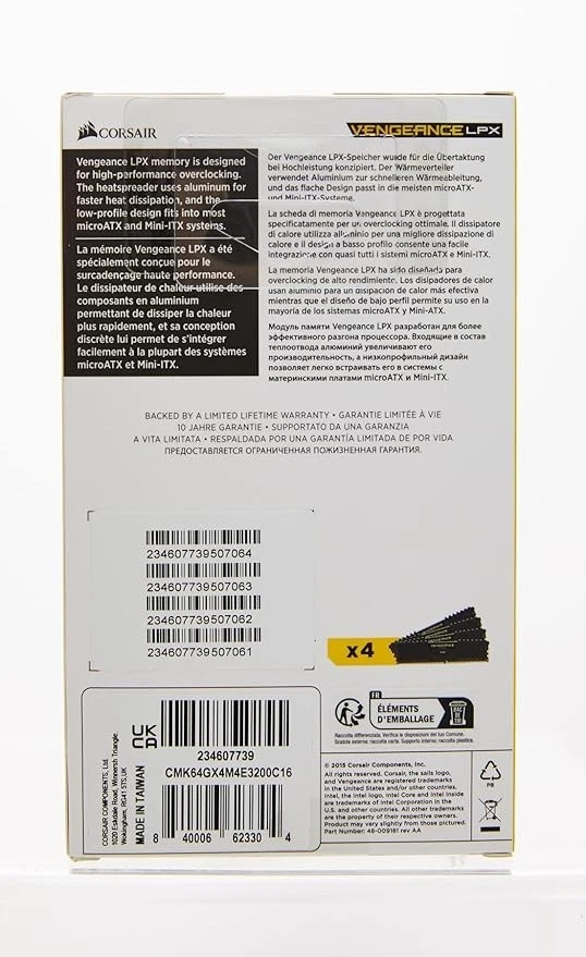 Corsair VENGEANCE LPX 64GB (4×16GB) DDR4-3200 – CL16 – High-Performance Desktop - Image 2 of 2