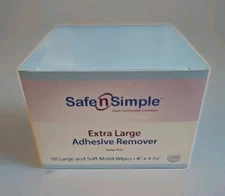 BOX 50 SafeNSimple SNS00644 XL Adhesive Remover 4"x4-3/4" Moist Wipes Exp. 2025