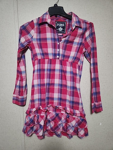 Victoria's Secret PINK Gr. Small KARIERTES KLEID/TOP MIT KREMPELVERSCHLUSS VORNE - Bild 1 von 6