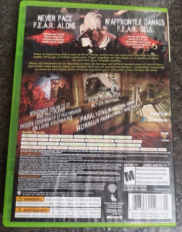 F.E.A.R. 3 Microsoft Xbox 360, 2011 completo CIB con inserto DLC Foto 3 de 3