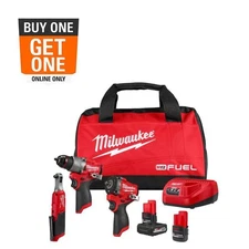 M12 FUEL 12V Lithium-Ion Cordless Drill Driver, Impact Wrench, and Ratchet Com
