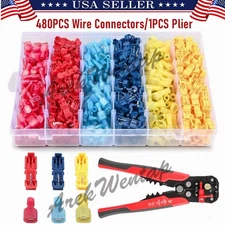 480/60Pcs Insulated T-Taps Wire Terminal Connectors 22-10 AWG Quick Splice Kit