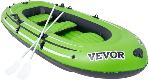 Vevor Inflatable Boat, 3-Person Inflatable Fishing Boat,Strong PVC Portable Boat