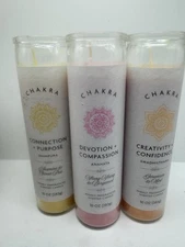 (3) Chakra Pillar Candles Creativity Confidence Compassion Devotion Connection