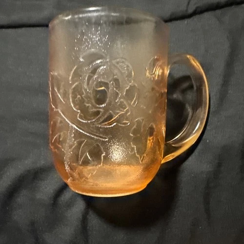Vintage Pink Depression Glass Arcoroc France Rosaline Rose Coffee Mugs.