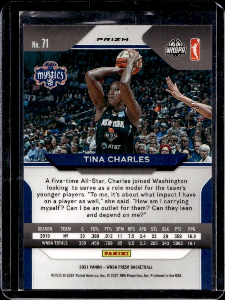 2021-22 Prizm WNBA Tina Charles Prizm Orange #30/50 Mystics - Image 2 of 2