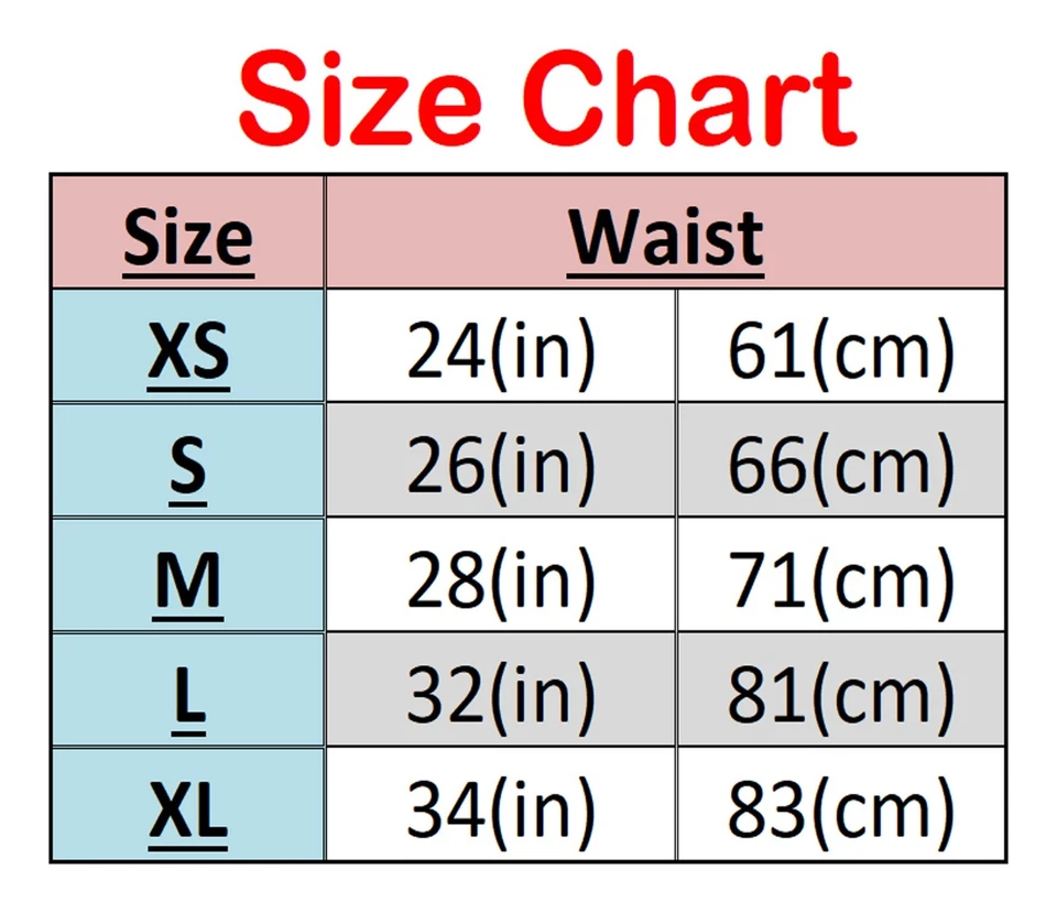  size chart with waist measurements