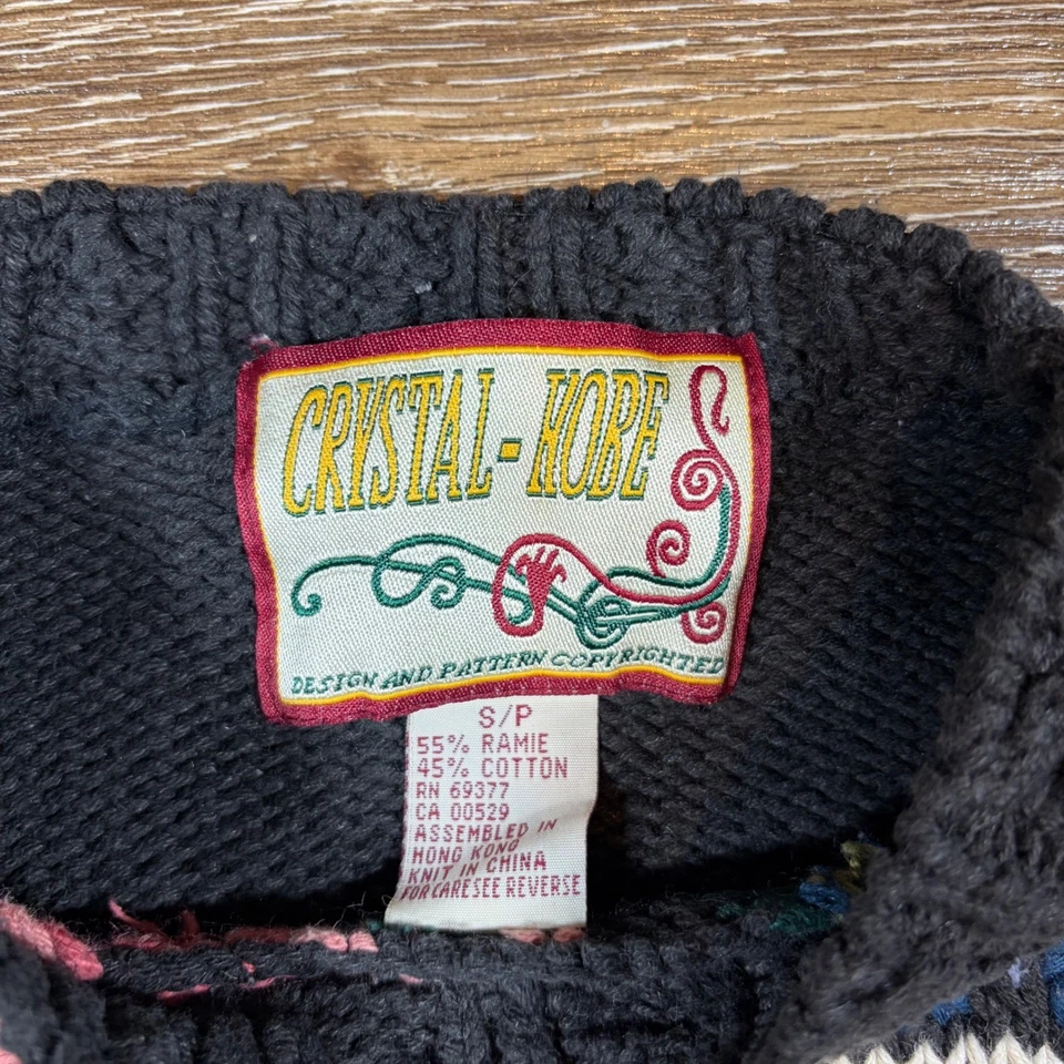 Vintage Crystal Kobe Sweater Women's S Black Oversized Floral Knit Grandma 90s - Image 4 of 4