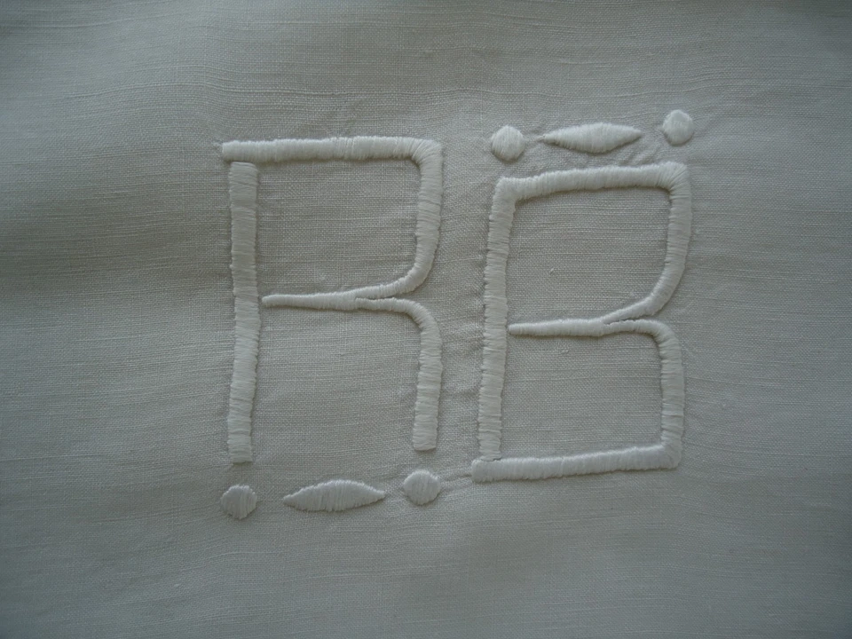 BRODERIE MONOGRAMME RB JOURS TISSU LIN LINGE ANCIEN - Photo 3/3
