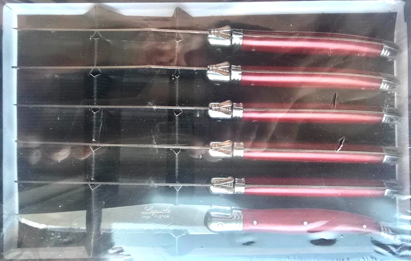 Laguiole By Hailingshan 6th Steak Knife Red Handles Serrated Knives - New