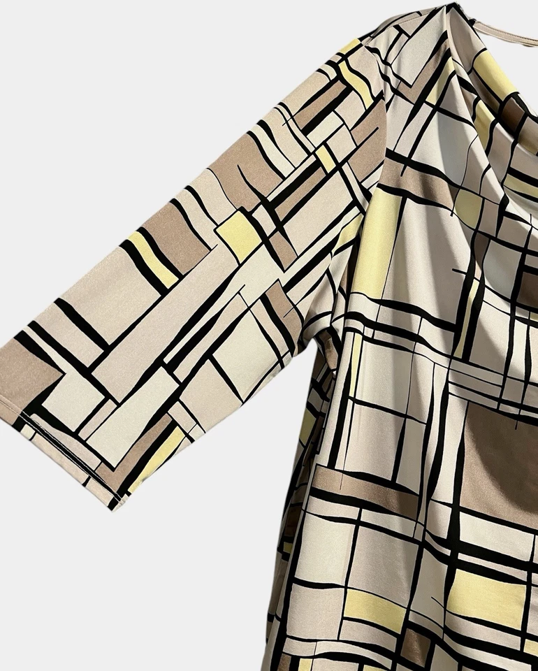 Top Capucha Dana Buchman Talla Grande 3X Amarillo Tostado Blanco Manga 3/4 Geométrica Carrera Foto 4 de 4