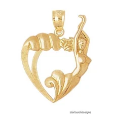 New 14k Yellow Gold Mermaid with Heart Pendant