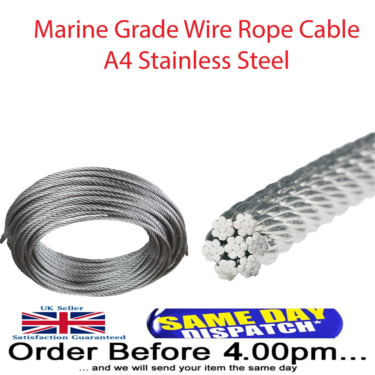 Marine Grade Wire Rope Cable Stainless Steel 1mm, 1.5mm, 2mm, 3mm, 4mm