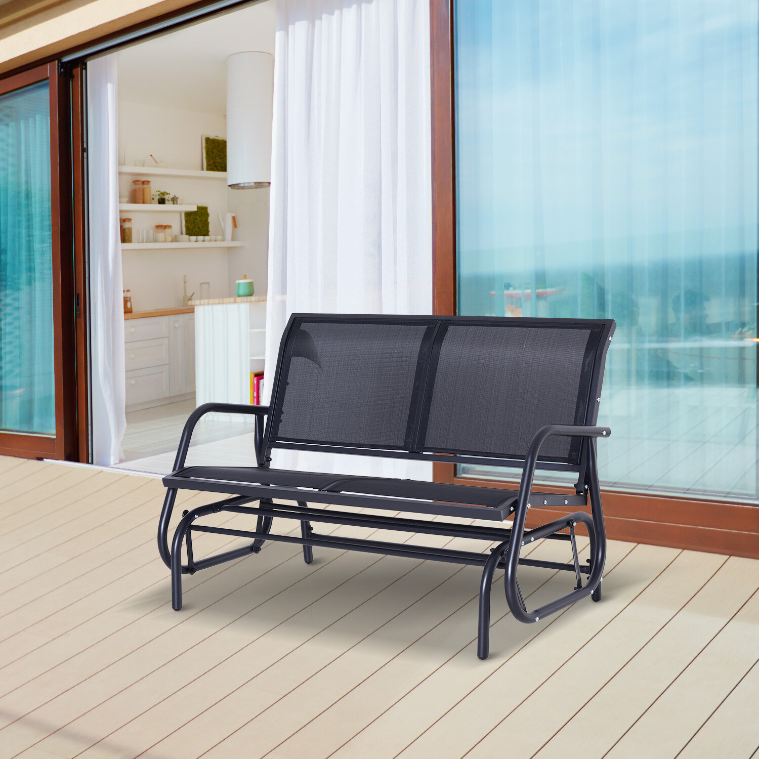 Double Outdoor Glider Chair Patio Rocking Bench for Garden Front Porch Furniture