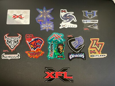 2001 Full Set of 10 XFL Football Team Stickers Reflective Prism Free Ship rare