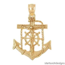 New 14k Yellow Gold Mariners Cross Crucifix Anchor Pendant