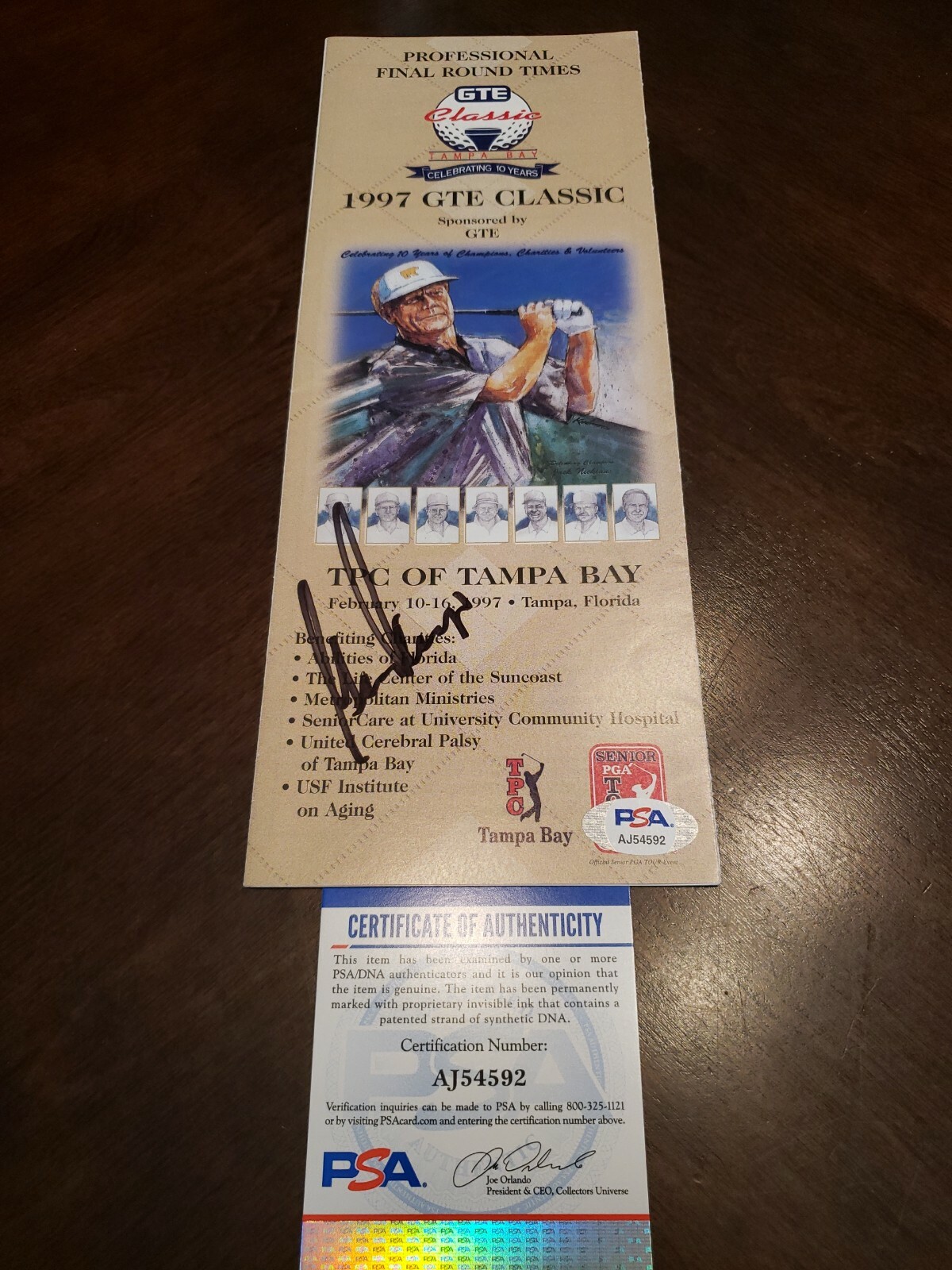 Gary Player Autographed Signed 1997 GTE Classic Program PGA 9 career major tourney wins PSA 