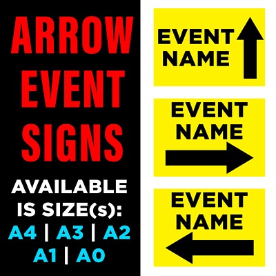 PFEIL EVENT SCHILDER A4 A3 A2 A1 A CORREX SIGN BOARD Custom Bike Race gelb schwarz