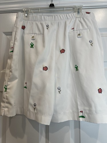 Coral Bay Golf Shorts Womens 12 White Embroidered Novelty Print Elastic Waist - Picture 6 of 12