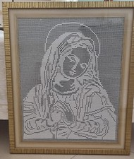 Quadro Fatto A Mano Uncinetto Madonna 60×70cm Completo Di Cornice Dorata