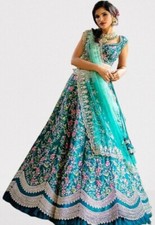 Indian Traditional Bridal Wear Tapeta Embroidery Design Work Blue Lehnga Choli