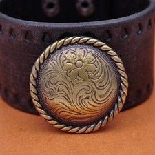 1-1/2" SET 6 WESTERN COWBOY SADDLE ANTIQUE BRASS FLORAL DIY LEATHERCRAFT CONCHOS