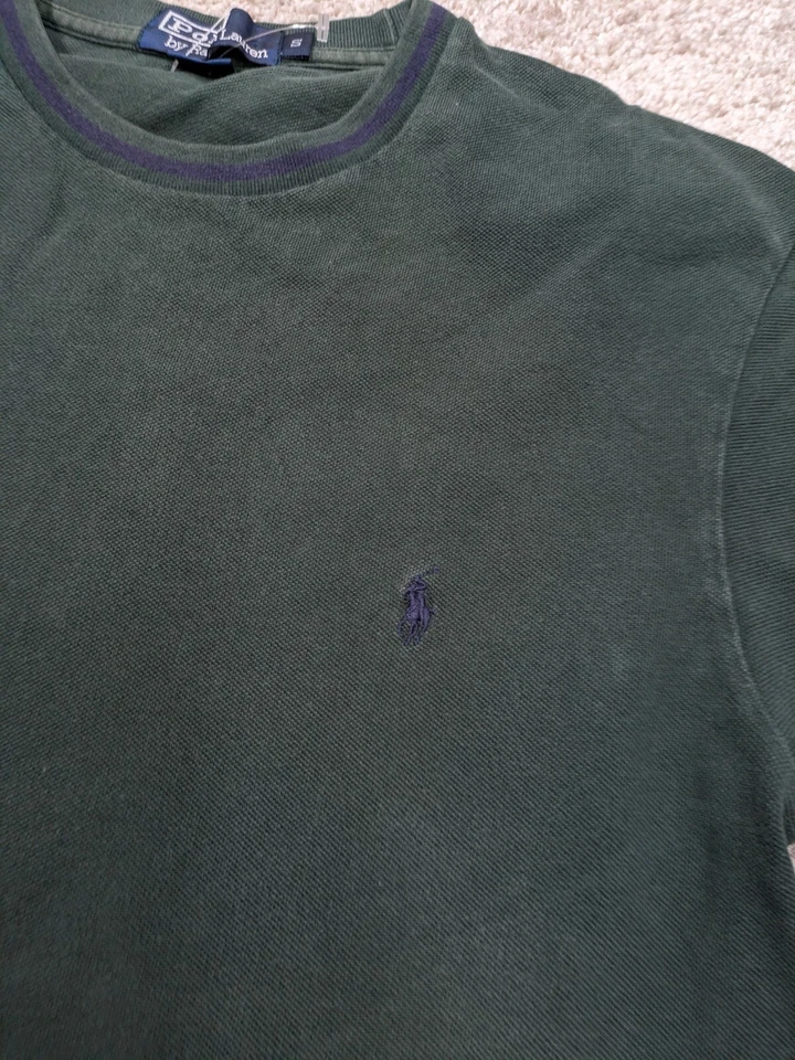Camisa polo masculina de malha Ralph Lauren campainha pequena verde tripulação algodão vintage anos 90 - Imagem 3 de 4