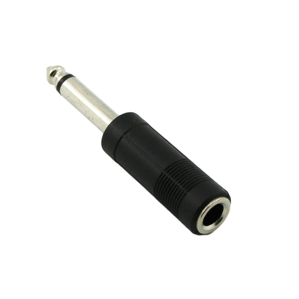 1x 6.35mm 1/4" Mono Male to 6.35mm Female Jack Audio Adapter Nickel plated Black - Image 2 of 4